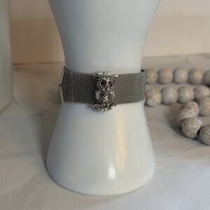 Vintage 1972 Sarah Coventry Nocturne Silver-Tone Owl Mesh Bracelet SZ 6.75 Max